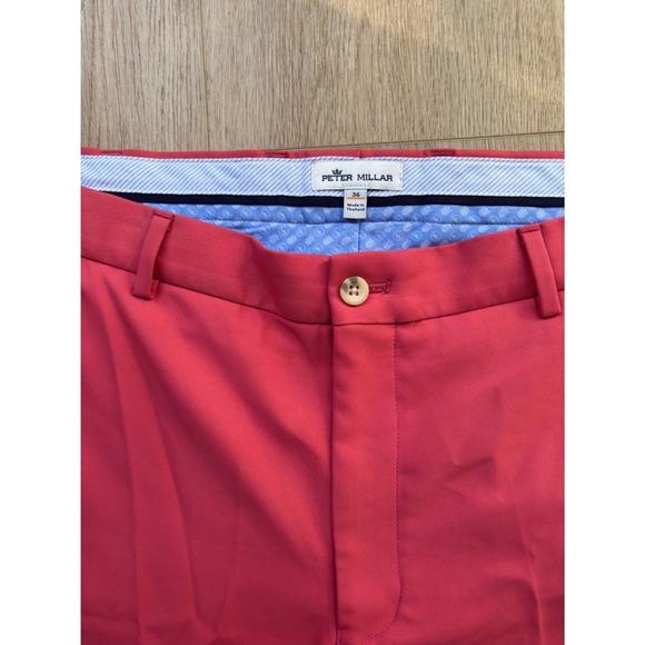 Peter Millar Mens Performance Golf Shorts Pink Coral Flat Front Size 36 - Picture 2 of 9